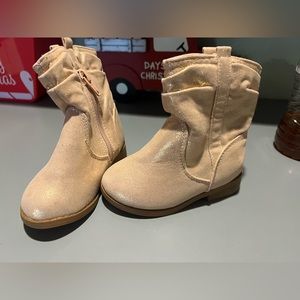 Little girl tan boots with scrunchie at the top